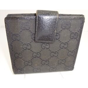 Gucci GG Monogram Canvas Bi Fold Wallet Black Leather Interior